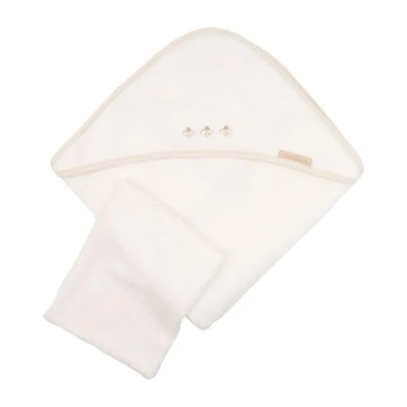Bamboom Duo Bees Badcape + Washand – 75x75 cm – Off White