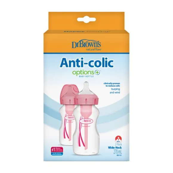 Dr. Brown's Options+ Anti-colic Brede Halsfles Duopack Roze 270 ml