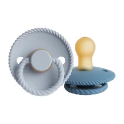 FRIGG Rope Fopspeen Ocean Blue / Powder Blue 0-6 Mnd 2 Stuks
