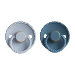 FRIGG Rope Fopspeen Ocean Blue / Powder Blue 0-6 Mnd 2 Stuks