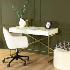 Kidsmill Intense II Kinderkamer Wit / Patinated Brass | Bedbank 90 x 200 cm + Bureau