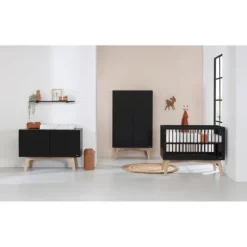 Kidsmill Sixties Babybed Zwart Mat / Naturel 60 x 120 cm