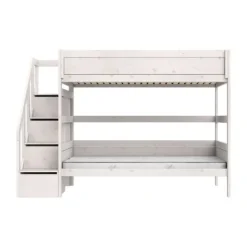 Life Time Stapelbed Deluxe - White Wash - 120 cm - Met Trapkast