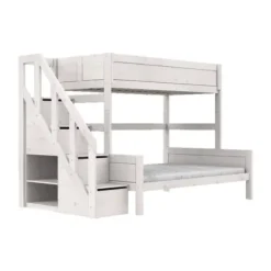 LIFEETIME Stapelbed Familie Met Trapkast - 90/140x200 cm - Premium Rolbodem - White Wash