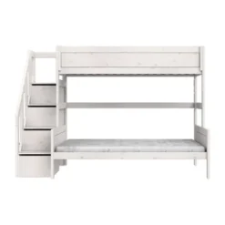 LIFEETIME Stapelbed Familie Met Trapkast - 90/140x200 cm - Premium Rolbodem - White Wash