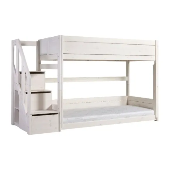LIFETIME Kidsrooms Laag Stapelbed Met Trapkast -Whitewash - Rolbodem