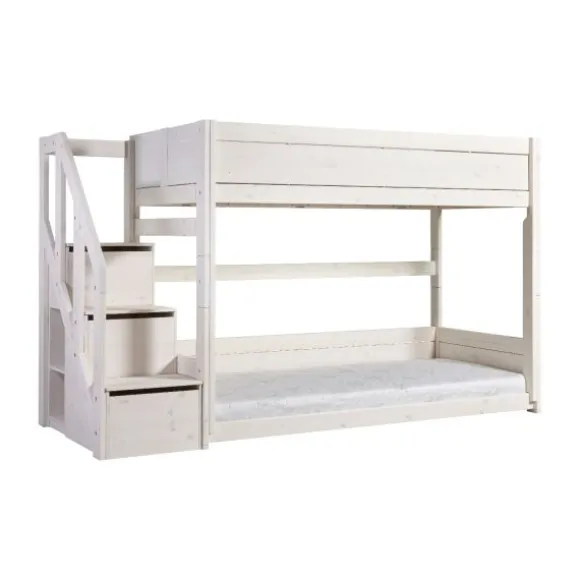 LIFETIME Kidsrooms Laag Stapelbed Met Trapkast - Whitewash - Luxe Lattenbodem