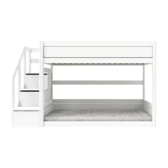 LIFETIME Kidsrooms Laag Stapelbed Met Trapkast - Whitewash - Luxe Lattenbodem