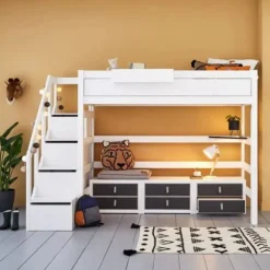 LIFETIME Kidsrooms Hoogslaper met Trapkast – 90×200 cm – Premium Rolbodem