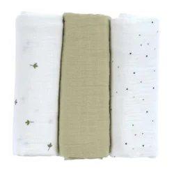 Lässig Swaddle & Burp L Multidoek - GOTS - 3pcs - 85 x 85 cm - Leave Olive