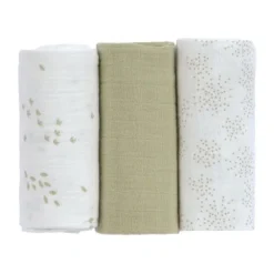 Lässig Swaddle & Burp M Multidoek - GOTS - 3pcs - 60 x 60 cm - Leave Olive / Milky