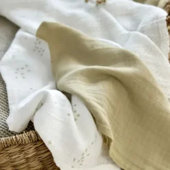 Lässig Swaddle & Burp M Multidoek - GOTS - 3pcs - 60 x 60 cm - Leave Olive / Milky