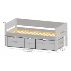 Manis-h Combinatiebed Met Lattenbodem En Hoge Lades - NANNA - 90x160 cm
