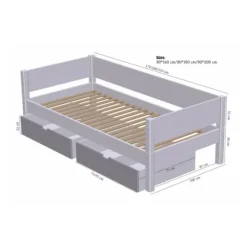 Manis-h Combinatiebed Met Lattenbodem En 2 Lades - MIMER - 90x200 cm