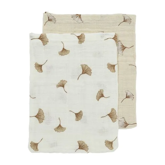 Meyco Baby Gingko Washandjes - 2-Pack - Offwhite/Soft Sand - 20x17 cm