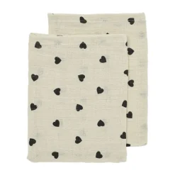 Meyco Baby Sweet Heart Washandjes - 2-Pack - Soft Sand/Black - 20x17 cm