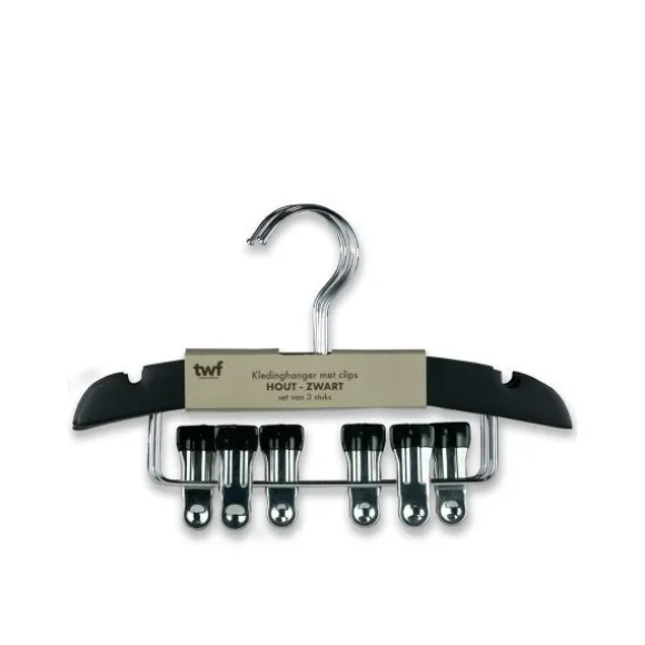 TWF Kledinghanger Met Clips - 3 Stuks - Hout Wit